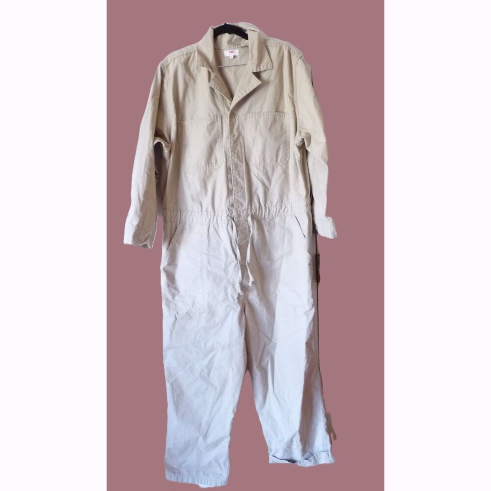 Vintage Levi's Tan Cotton Safari Coveralls XL Flight Mechanic Jumpsuit 90s Y2K